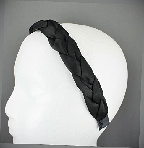 Black Satin Braided Headband Soft Fabric Covered Band Grip Teeth