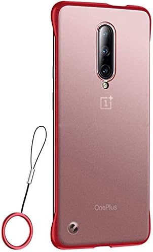 Compatible with Oneplus 7 pro Case,ASONRL Clear Frameless Matte Hard PC Slim Shock Absorption TPU Bumper with Non-Slip Surface Rope Pull Ring Case (Red)