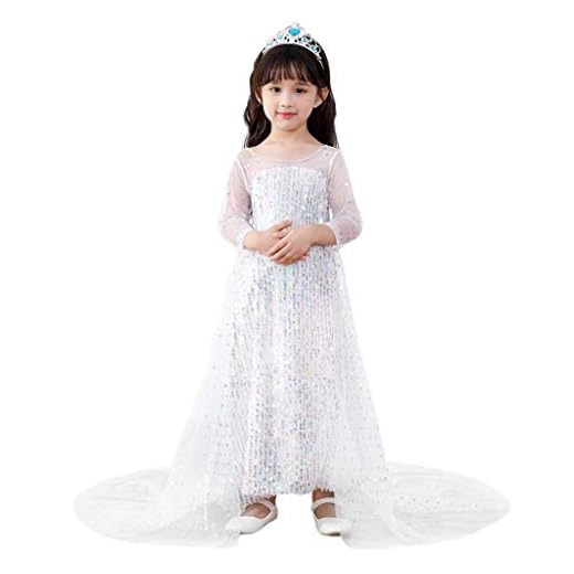 Lito Angels Prinsessan Elsa snödrottning paljettdräkt med cape halloween födelsedagsfest fin utklädnad för flickor barn ålder 2-3 år vit