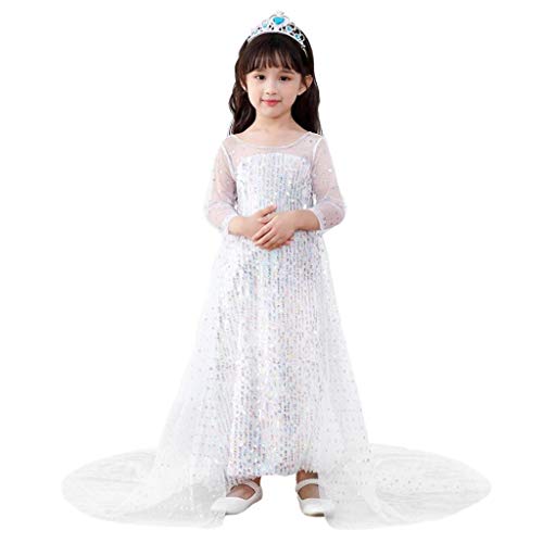Lito Angels Vestito Regina Elsa Per Bambina, Costume Da Principessa Di Paillettes Blu Da Regno Di Ghiaccio Con Strascico E Accessori Blu Rosa Caldo Bianco