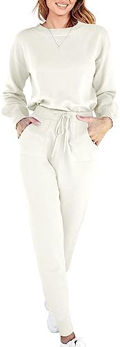 ANRABESS White Lounge Sets Women Clothing Knit Comfy Lounge Sets Maternity Drawstring Pants Sweatsuits Autumn and Winter B4Ci02-baise-L