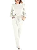 ANRABESS White Lounge Sets Women Clothing Knit Comfy Lounge Sets Drawstring Pants Sweatsuits Indoor