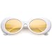 zeroUV - Bold Retro Oval Mod Thick Frame Sunglasses Clout Goggles with Color Tinted Round Lens 51mm (White / Orange)