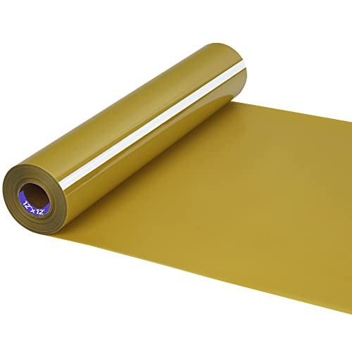 Image of HTV Iron on Vinyl 12Inch by 12ft Roll HTV Heat Transfer Vinyl for T-Shirt HTV Vinyl Rolls for All Cutter Machine - Easy to Cut & Weed for Heat Vinyl Design (Golden, 12ft)