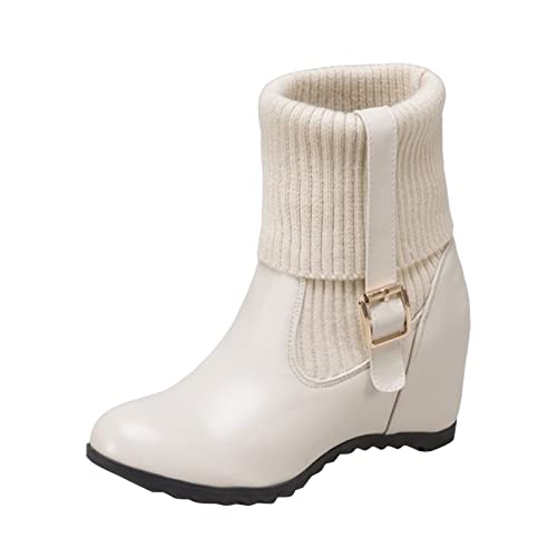 Bottes compensées tricotées rouge chaussure montante femme extensible confort