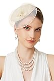 BABEYOND Fascinators Hats for Women - Tea Party Hat Kentucky Fascinator Derby Flower Mesh Pillbox Hat for Bridal Wedding Beige