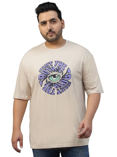 Image of Veirdo 100% Pure Cotton Oversized Fit Drop Shoulder Aesthetic Front Chest Typo Graphic Printed T-Shirt for Men (Sizes : 2XL to 5XL)