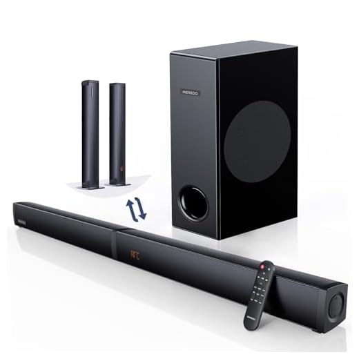 MEREDO Barra de Sonido 180W 2 en 1, Desmontable para TV de 2.1 Canales con subwoofer, ARC/Óptico/BT 5.0/Conexión AUX 5 Modos EQ 12L Graves Profundos - 94cm