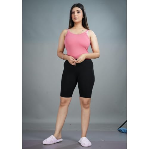 Image of Cycling Shorts for Women's - High Waist Knee Length Inner Shorts | Super Combed Cotton Stretch | Breathable & Comfortable for Workouts, Casual, Nightwear & Everyday Use