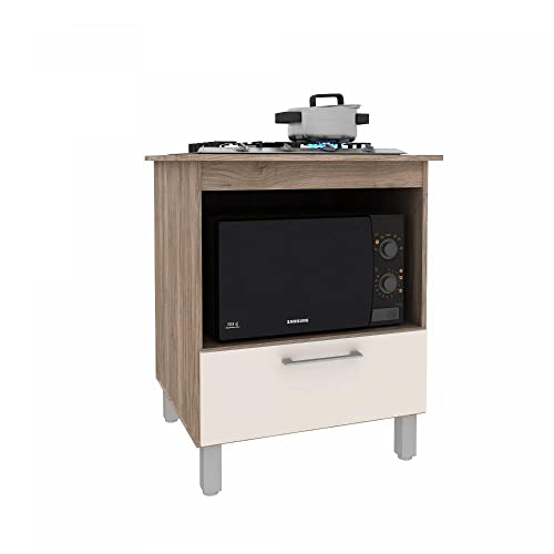 Balcão para Cooktop 4 Bocas Porta Basculante Espaço Forno Elétrico J Carvalho Carvalho/off White