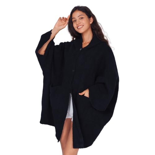 WDCOZY Wearable Blanket Poncho Throw Comfy Soft Warm Cape Shawl Cozy Cloak Wrap For Women Adults, Black
