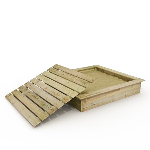 WICKEY Wooden Sandpit King Kong 165 x 165 cm, Including Matching Sandpit Cover for childen Playground