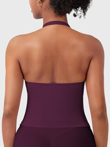 Image of YEOREO SoftHue Women's Impact Halter Tank Top Longline Backless Scoop Neck Built-in Bra Sports Workout Gym Crop Top