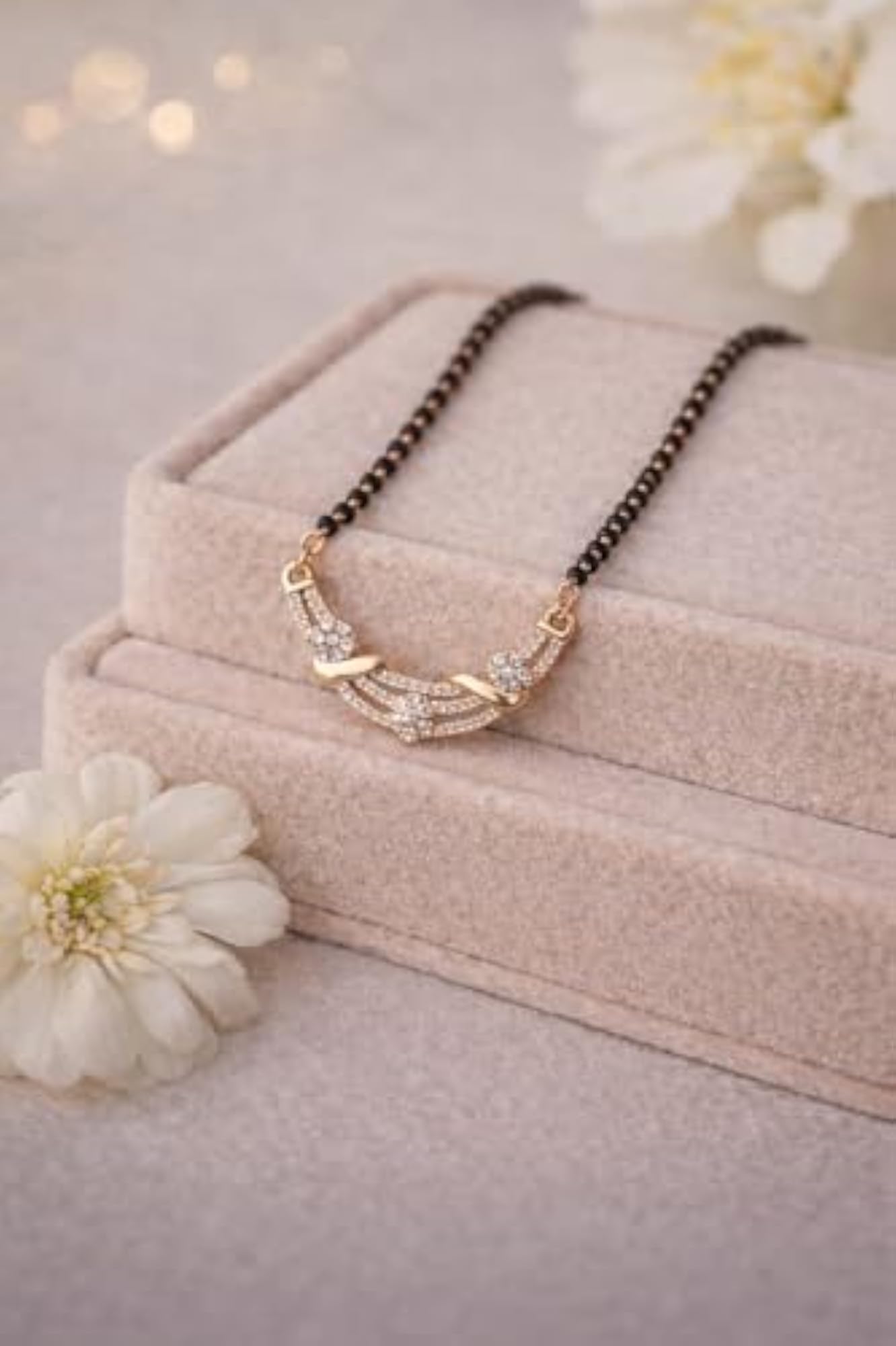 Chic Rose Gold Tone Mangalsutra with CZ Stone Pendant