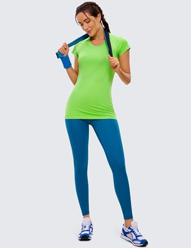 CRZ YOGA Camisas de treino sem costura para mulheres mangas curtas lisas camisetas de secagem rápida