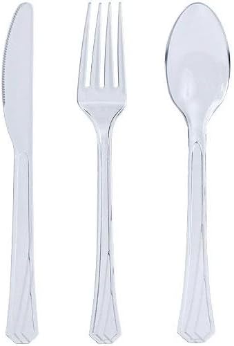 Clear Plastic Cutlery Combo – Durable Disposable Forks, Spoons, and Knives for Hot and Cold Foods – Elegant Utensils for Parties, Catering, Weddings, Events, and Takeout (576)
