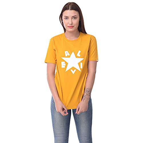 PulpOrganic T-Shirt for Women, Skin and Environment Friendly Tshirt, Color - Mustard, Alive Printed Tee (Large)