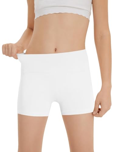 ZDC Girls Athletic Shorts Kids Workout High Waisted Volleyball Yoga Dance Biker Shorts Comfy Gymnastics Shorts 5-14Y White