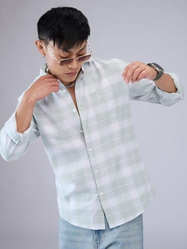 Image of VASTRADO Pastel Green & White Tartanique Checked Shirt