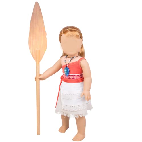 Moana Inspired Princess Doll Outfit (5 Piece Set) - Premium Handmade Hawaiian Costume Clothes & Accessories Includes Necklace, Paddle, Top, Skirt, & Scarf - For 18" Dolls, Gifts For Girls Kids #TOP4