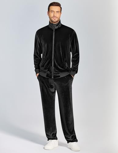 COOFANDY Mens 2 Piece Velour Tracksuit Full Zip Jackets Pants Velvet Jogging Suits Sweatsuit Set2