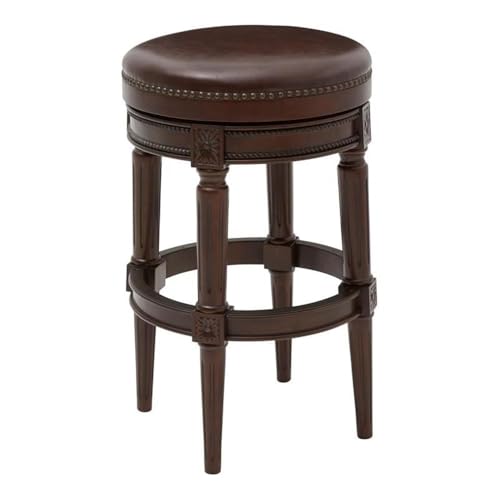 Butaco de altura para bar Chapman de New Ridge Home Goods, madera con acabado en nogal desgastado, asiento giratorio de cuero sintético, altura 31 pulgadas miniatura 1