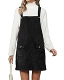 Luvamia Womens Fashion Corduroy Overall Dress - Adjustable Straps Casual Romper Dress - Black Overalls - Medium (Fits Size 8/10)