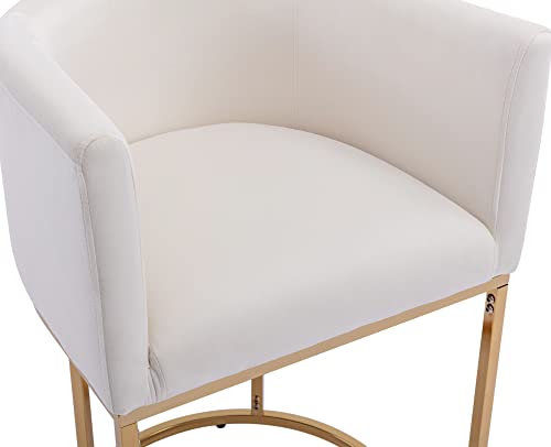 Vescasa 24" H Velet Counter Height Bar Stool With Barrel Back And Arms, 4.5" H Upholstered Seat Cushion Modern Kitchen Island Chair With Gold Metal Frame For Kitchen Island, Cream #TOP2