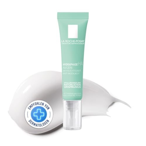 La Roche Posay Intensiv hydratisierende Augenpflege für empfindliche Haut, 72 Stunden Feuchtigkeit, Mit biofermentierter Hyaluronsäure und Thermalwasser, Ohne Alkohol, Hydraphase HA Augen, 15 ml