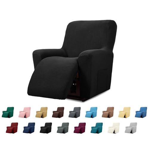 Cupuamon Recliner Chair Covers,Lazy Boy Recliner Covers Stretch Reclining Covers 1 Piece Furniture Protector with Elastic Bottom for Dog,Kids-Black