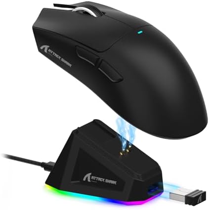 ATTACK SHARK X11 Wireless Gaming Mouse, PAW3311 Sensor, Lightweight, RGB Charging Dock, 22,000 DPI, Tri-Mode Connectivity, 5 Programmable Buttons - Black