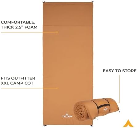 TETON Sports Camp Pad Camping Sleeping Pad or Mat Canvas Shell Foam Pad Pairs Perfectly with TETON Sports Cot O