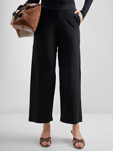 Image of Tokyo Talkies Wide Leg Relaxed fit Cullotes |Ultra Soft, Elasticated, High Waist, Wrinkle Free Trousers |All Day Wear