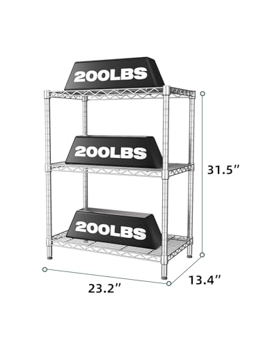 SINGAYE 3 Tier Adjustable Storage Shelving Storage Rack Standing Shelf Units 200 Pounds Loading Capacity per Shelves 14\" D x 24\" W x 31.5\" H for Laundry Bathroom Kitchen Office Pantry Room Silver