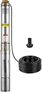 VEVOR Well Pump 1 HP Submersible Well Pump 33GPM Deep Well Pump 207ft Head with 9.8ft Cable Water Well Pumps Submersible Stainless Steel for Factories, Farmland, Irrigation Use