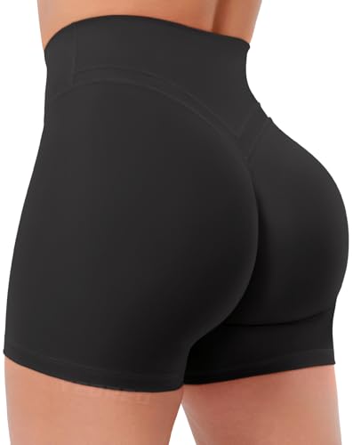 YEOREO Gym Workout Shorts for Women High Waisted Tummy Control Hidden Scrunch 4.5
