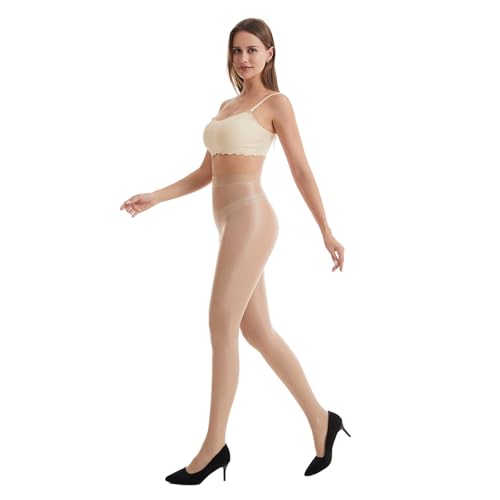 Shiny Pantyhose for Women 70D High Waist Shimmer Tights Oily Gloss Footed Dance Stockings 2 Pairs3