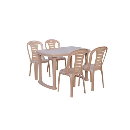 Petals Sultan Rectangular Plastic Dining Table 4 Seater | Fiber Dinning Room Set for Garden & Outdoor | 1 Dining Table with 4 Chairs | (Beige)