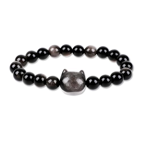 Lucky Cat Black Obsidian Bracelet - Good Luck & Protection Charm Beads | Spiritual Jewelry Gift for Women, Her, Teen