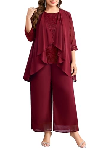 CYCLAMEN Women's Plus Size 3 Piece Pantsuit Formal Wedding Guest