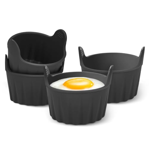 4 Pcs Air Fryer Egg Poacher Ramekins for Air Fryer. Microwave Egg Poacher Food Grade Poached Egg Moulds. Ramekins Baking Cups for Souffle Dishes Muffin Cupcakes Custard and Pudding