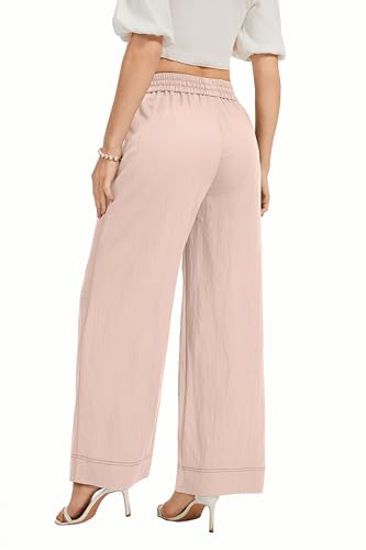 Image of KICZOY Women Flowy Pants Drawstring Waist Wide Leg Palazzo Beach Pants Loose Fit with Pockets