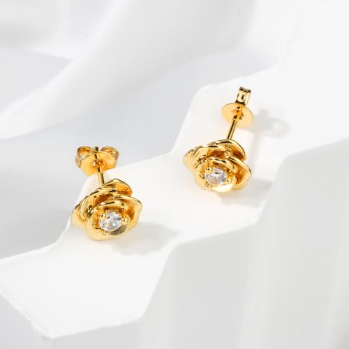 LOMISS BRINCO FLOR FOLHEADO OURO 18K ZIRCÔNIA CRAVEJADA (Dourado)