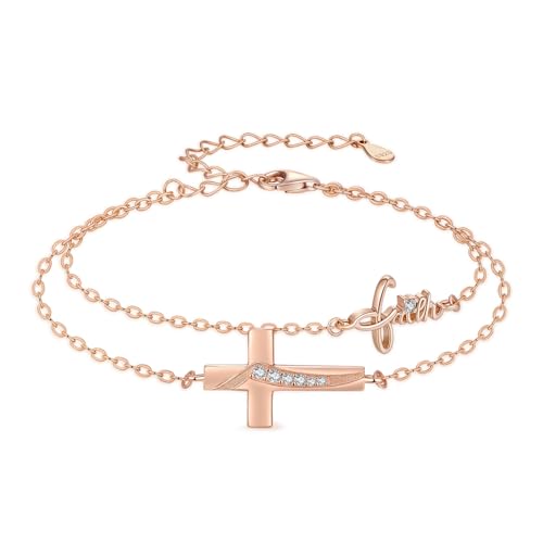 Bracelet croix en or rose OHAYOO, cadeau idéal pour femme et maman