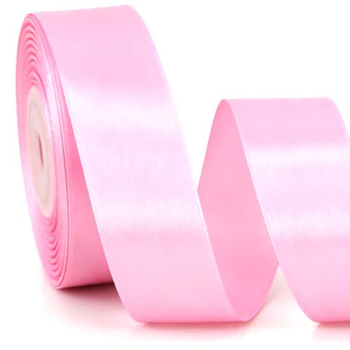 TONIFUL 1 Inch x 25 Yards Pink Satin Ribbon Solid Gift Wrapping Ribbon