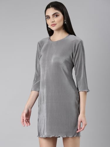 Image of SHOWOFFFF Women Solid Bodycon Casual Dress | Round Neck 3 /4th Sleeves Jersey Dress for Womens | Above Knee Dress for Women's