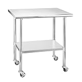 HOCCOT Stainless Steel Prep & Work Table with Adjustable Shelf, with Wheels, Kitchen Island, Commerc