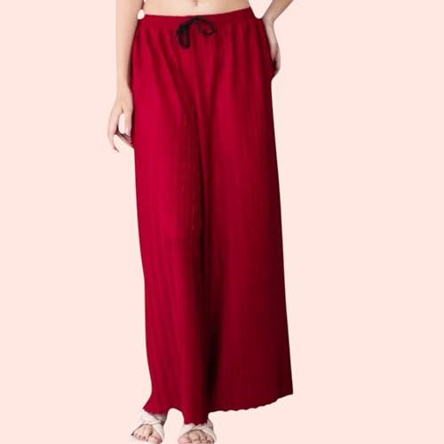 Image of Women Solid Wide Leg Palazzo Pants | Elastic Waist Drawstring Lounge Palazzo Trousers | Casual Comfortable Palazzo for Women & Girls (Pack of 2 Brown-Red