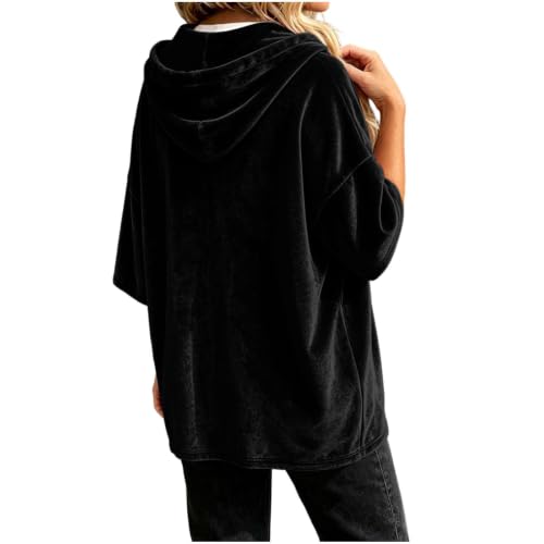 YMADREIG Womens Oversized Velvet Hoodies 3/4 Sleeve Velour Sweatshirt - image 5