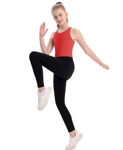 Image of DOCUMO Girls Tank Tops Double Lined Racerback Crop Tops for Kids Sleeveless Workout Tops for Dance, Yoga, Running, Sports